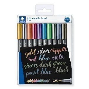 Štětcové fixy "Design Journey Metallic Brush", 10 metalických barev, 1-6 mm, STAEDTLER 832