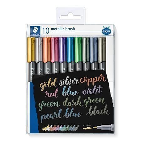 Štětcové fixy "Design Journey Metallic Brush", 10 metalických barev, 1-6 mm, STAEDTLER 832