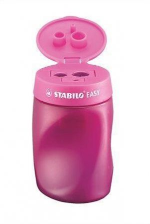 Ořezávátko, 3 otvory, se zásobníkem na odpad, pro praváky, STABILO "Easy", růžové