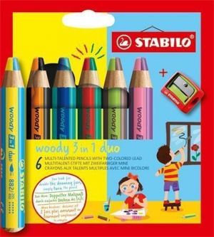 Pastelky "Woody 3v1 duo", sada, 6 dvojitých smíšených barev, STABILO 8826-2