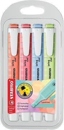 Zvýrazňovače "Swing Cool Pastel", sada 4 barev, 1-4 mm, STABILO