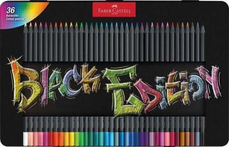 Barevné pastelky "Black Edition", 36 barev, trojhranné, kovová krabička, FABER-CASTELL 116