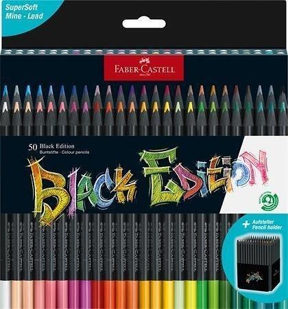 Barevné pastelky "Black Edition", 50 barev, trojhranné, kartonový stojánek, FABER-CASTELL