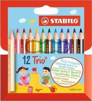 Pastelky "Trio", sada, 12 různých barev, trojhranné, STABILO