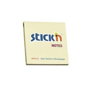 Samolepicí bloček, pastelově žlutá, 76 x 76 mm, 100 listů, STICK N 21007