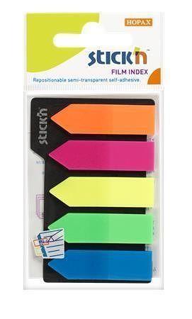 Samolepicí záložky, mix neonový barev, šipka, 42 x 12 mm, 5x 25 listů, plast, STICK N 2114