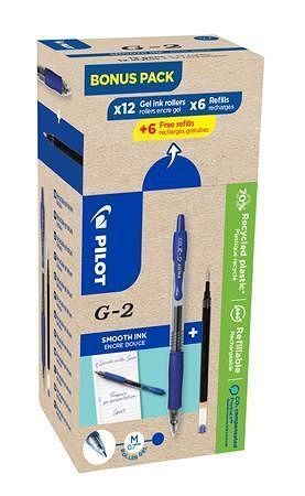 Gelové pero "G-2, Bonus Pack", modrá + náplň, 0,32 mm, stiskací mechanismus, PILOT BL-G2-7
