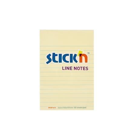 Samolepicí bloček, pastelově žlutá, linkovaný, 152 x 101 mm, 100 listů, STICK N 21056