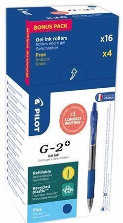 Gelové pero "G-2", modrá, 0,32 mm, stiskací mechanismus, 20 ks/balení, PILOT BL-G2-7-L-DOB