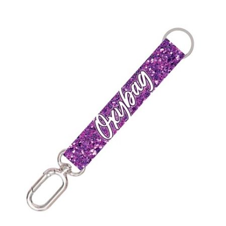 Krátká klíčenka s karabinkou Purple glitter
