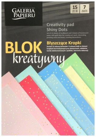 Kreativní ozdobný papír A4 - třpytivé tečky, mix barev, 15ks
