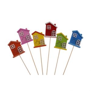 Barevné domečky zápich 28cm (6 ks) – dekorace do květin, dortů a DIY aranžmá