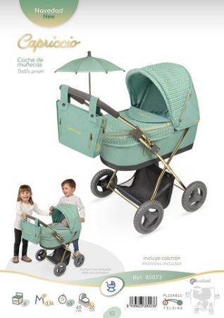 DeCuevas 85073 Skládací kočárek pro panenky se slunečníkem a taškou Capriccio 2025 - 60 cm