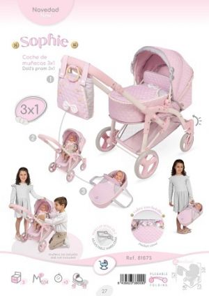 DeCuevas 81675 Skládací kočárek pro panenky 3 v 1 s přenosnou taškou Sophie 2025 - 75 cm