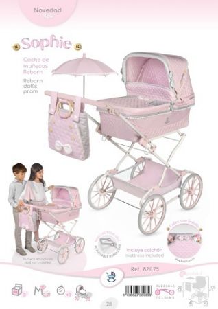 DeCuevas 82075 Skládací kočárek pro panenky REBORN se slunečníkem a doplňky Sophie 2025 -