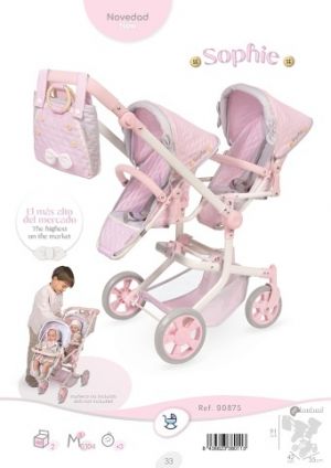 DeCuevas 90875 Skládací kočárek pro dvojčata panenky s taškou Sophie 2025 - 91 cm