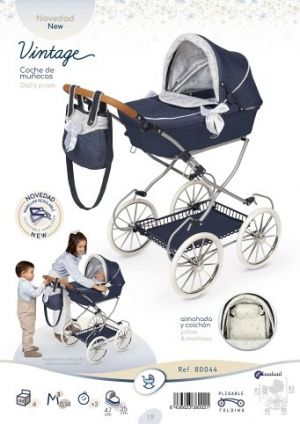 DeCuevas 80044 Skládací kočárek pro panenky s taškou Vintage 2025 - 81 cm