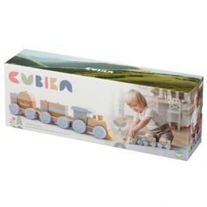 CUBIKA Pastel 15900 Duhový vláček s dvěma vagony - dřevěná skládačka 15 dílů
