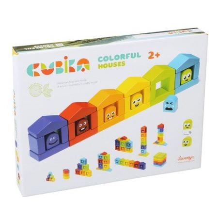 CUBIKA 14866 Barevné domečky - dřevěná stavebnice 30 dílů