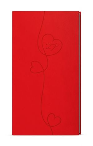 Diář týdenní - Jakub - Vivella s ražbou - kapesní - červená - Srdce 2027, 7,5cm x 15cm, BT