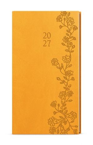 Diář týdenní - Jakub - Vivella s ražbou - kapesní - okrová - Květy 2027, 7,5cm x 15cm, BTJ