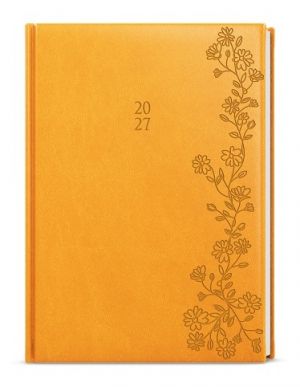Diář týdenní - Oskar - Vivella s ražbou - A5 - okrová - Květy 2027, 14,3cm x 20,5cm, BTO61