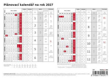 Kalendář stolní Plánovací karta 2027, 21,1cm x 14,8cm, S71-27