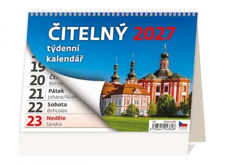 Kalendář stolní Čitelný týdenní kalendář 2027, 21,1cm x 14,8cm, S27-27