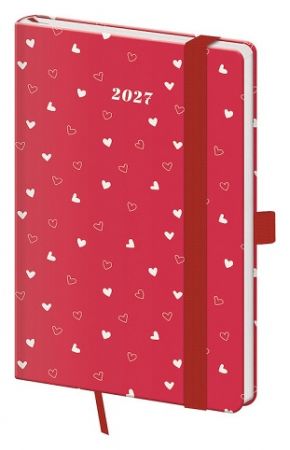Diář týdenní kapesní Vario - Hearts s gumičkou 2027, 9cm x 14cm, DVR436-19-27