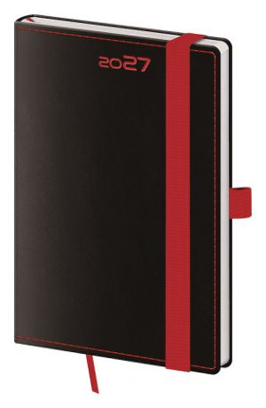 Diář týdenní kapesní Black Red s poutkem na propisku 2027, 9cm x 14cm, DB436-1-27