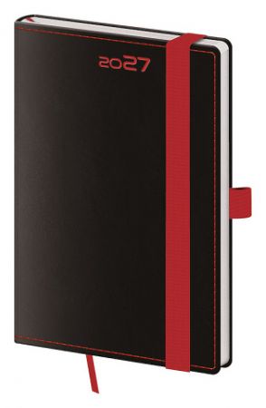 Diář týdenní kapesní Black Red s poutkem na propisku 2027, 9cm x 14cm, DB436-1-27