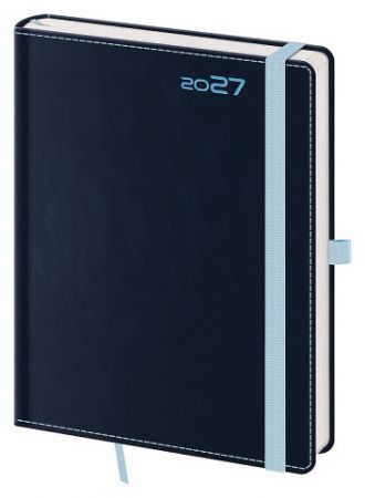 Diář týdenní B6 Double Blue s poutkem na propisku 2027, 12cm x 16,5cm, DB433-2-27