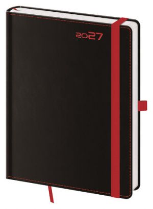 Diář týdenní B6 Black Red s poutkem na propisku 2027, 12cm x 16,5cm, DB433-1-27