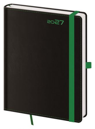 Diář týdenní B6 Black Green s poutkem na propisku 2027, 12cm x 16,5cm, DB433-3-27
