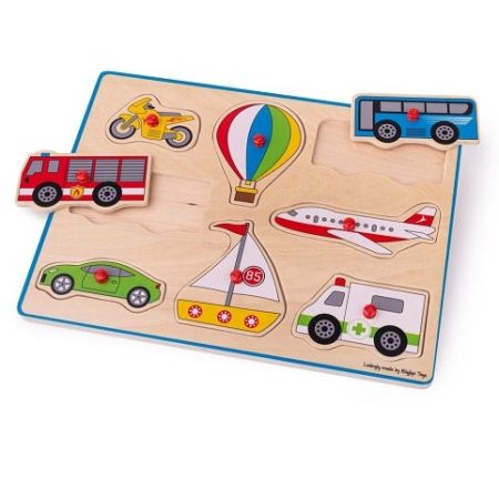 Bigjigs Toys Vkládací puzzle dopravní prostředky s úchytem