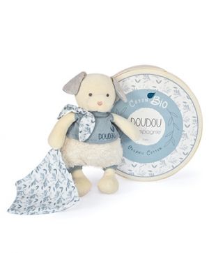 Doudou Dárková sada - Plyšový pejsek s dečkou z  BIO bavlny 22 cm