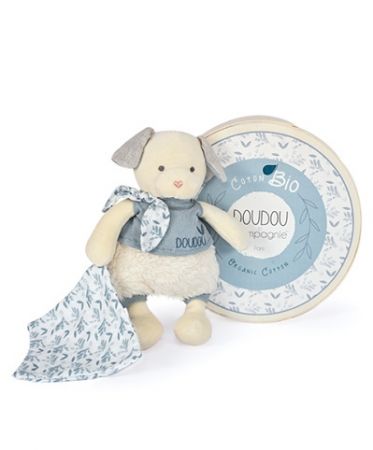 Doudou Dárková sada - Plyšový pejsek s dečkou z  BIO bavlny 22 cm