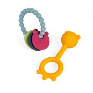 Bigjigs Toys Chrastítko a kousátko 2 v 1 a kousací kroužek Medvídek