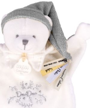 Doudou Dárková sada Plyšový muchláček medvídek s čepičkou šedý 25 cm