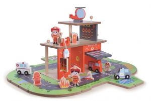 2Kids Toys Dřevěná stanice Hasiči 2 v 1