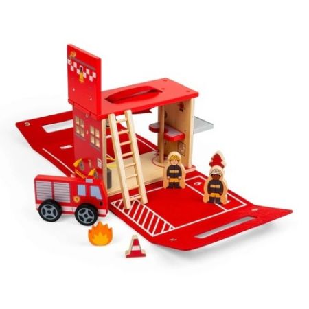 Bigjigs Toys Dřevěná hasičská stanice na cesty