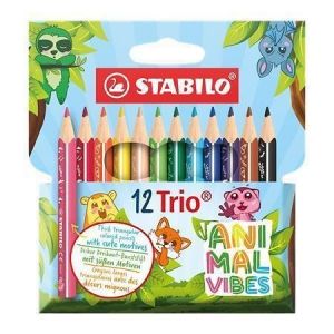 Pastelky "Trio Thick Short Animal Vibes", 12 barev, trojhranné, jumbo, sada, STABILO 205/1