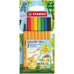 Liner "Point 88 Mini Animal Vibes", 8 barev, 0,4 mm, sada, STABILO 688/8-07