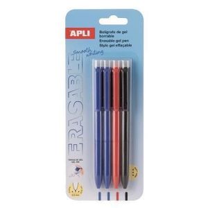 Gelové pero “Erasable”, 3 různé barvy, 0,5 mm, vymazatelné, stiskací mechanismus, 4 ks, AP