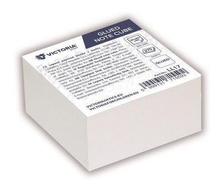 Papírové bločky v kostce, 85 x 85 x 40 mm, 275 listů, lepené, VICTORIA OFFICE