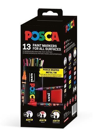 Akrylový popisovač "Posca", 13 ks, sada v kovovém pouzdru, UNI