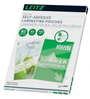 Laminovací fólie, 80 mikronů, A4, lesklá, samolepicí, 100 ks, LEITZ 33872