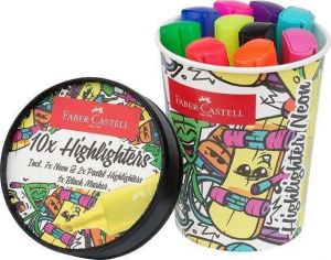 Zvýrazňovač "Textliner 46", 10 různých barev, 1-5 mm, v kelímku, FABER-CASTELL 254695