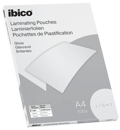 Laminovací fólie "Light", 80 mikronů, A4, lesklá, 100 ks, IBICO 627308