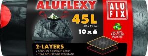 Pytle na odpadky "Aluflexy", černá, zatahovací, 45 l, 10 ks, LDPE, ALUFIX